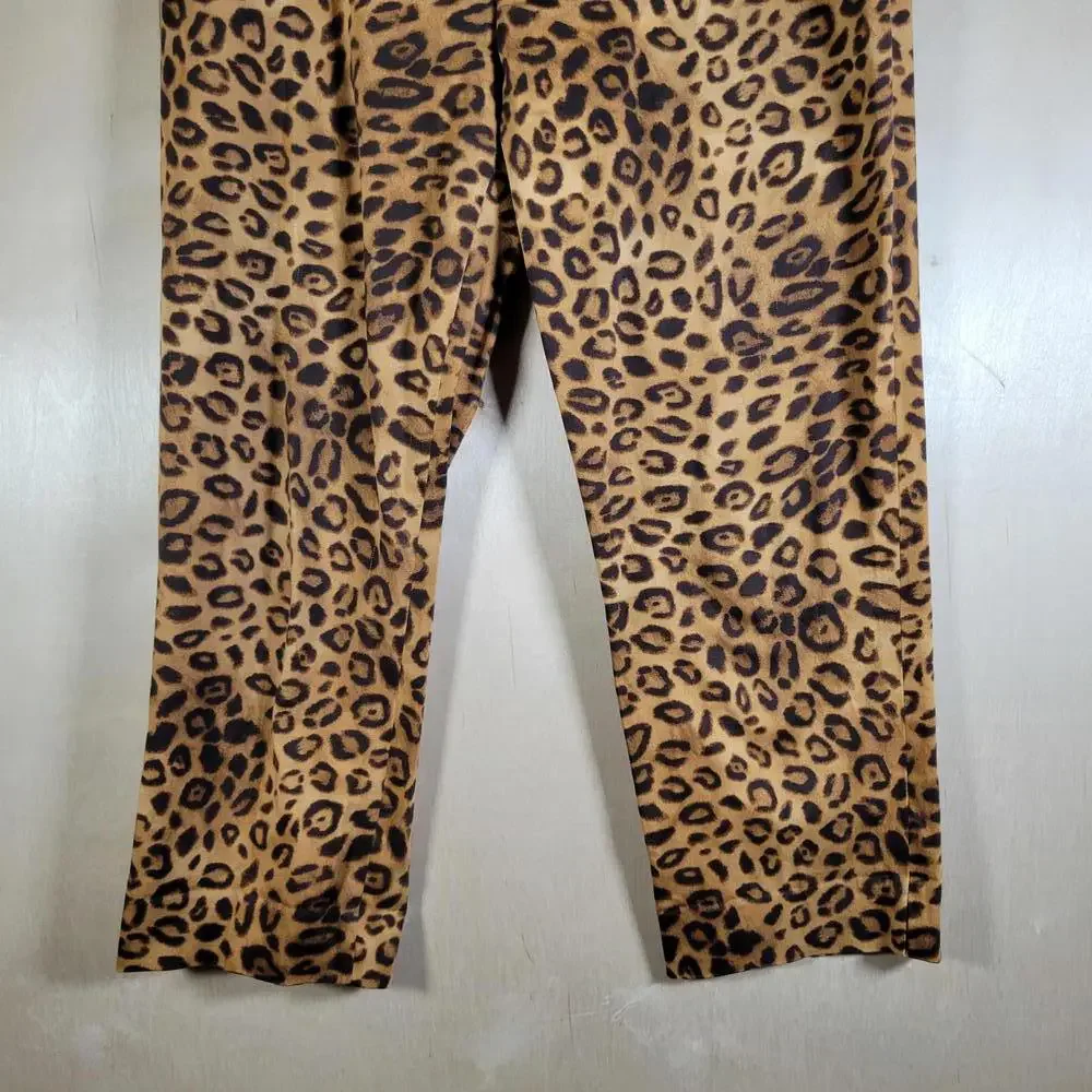 Jones New York Brown Animal Print Stretch Cropped Pants Women Size 14 - Picture 9 of 10